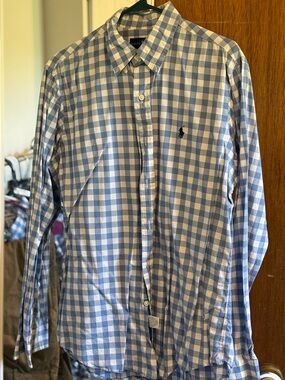 Polo by Ralph Lauren Light Blue and White Gingham Button-Down Shirt